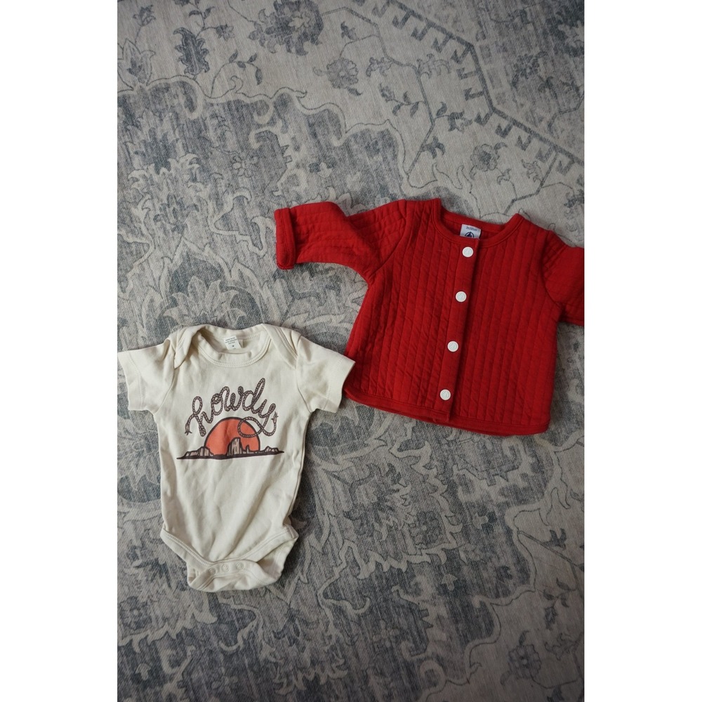 Petit Bateau Cardigan Colored Organics Howdy Bodysuit Western Red Cream 0-3M